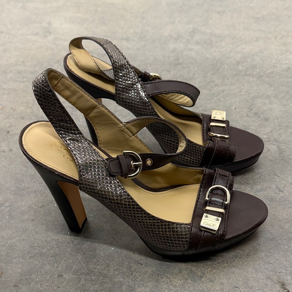 Coach Brown Textured Platform heels - Picture 2 of 5